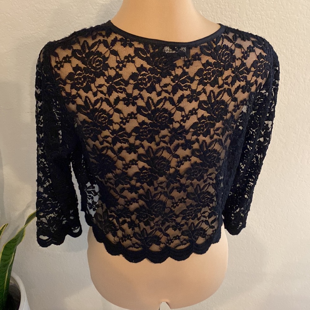 Black lace cardigan.perfect for layering. Size M. Like new - Picture 3 of 5